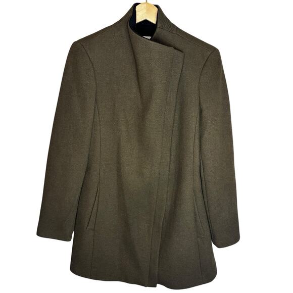 Calvin Klein Wool Cashmere Blend Coat 6 Taupe Gray Asymmetrical Stand Collar - Picture 2 of 14